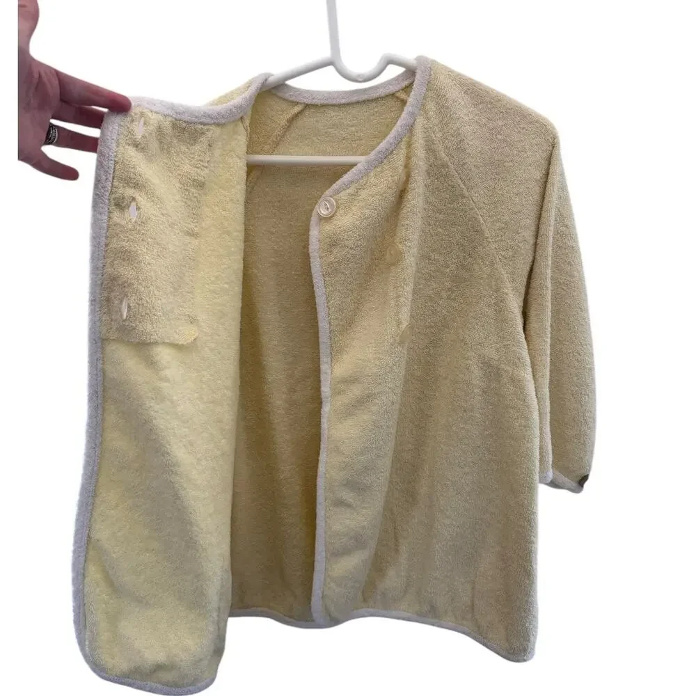1960s Unbranded Cream Terry Cloth Button Housecoat yellow medium